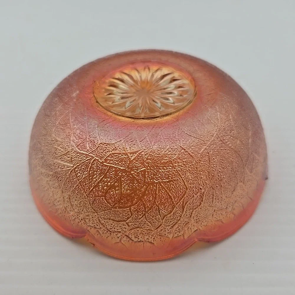 VTG Jeanette Marigold Orange Carnival Glass Crackle 4 -1/4